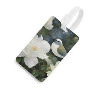 Gardenia - Etichette per bagagli con fiori e uccelli, porta carte di credito per valigie, con scudo per la privacy, borsa da viaggio, targhetta identificativa, per uomini e donne, zaino, stile bianco