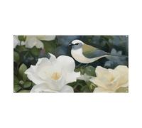 Gardenia - Sfondo grande per feste con fiori e uccelli, da appendere alla parete, sfondo per feste di compleanno, Capodanno, laurea, matrimonio, festa di compleanno, decorazione, 180 x 90 cm