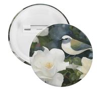 Gardenia Spilla rotonda personalizzata con fiori e uccelli, grande bottone, adatta per insegnanti, infermieri, medici, personale, accessori regalo per feste, 12PCS, Plastica, plastica