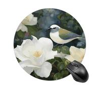 Gardenia - Tappetino per mouse rotondo con motivo floreale e uccelli, tappetino per mouse da gaming, ad alta densità, portatile, comodo, per scrivania, casa, ufficio, 19 x 20 cm