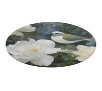 Gardenia - Tappeto rotondo con fiori e uccelli, morbido e assorbente, per ingresso, antiscivolo, 90 x 90 cm, per camera da letto, soggiorno, decorazione per la casa
