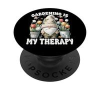 Gardening Is My Therapy Cute Summer Gnome With Tulip Flower PopSockets PopGrip Adesivo