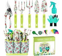 Gardening Tool Set - 13 PCS Heavy Duty Aluminum Gardening Tools Kit Floral Print Garden Tool Set with Non-Slip Rubber Handle & Durable Storage Tote Bag Gardening Supplies Gifts for Women Men