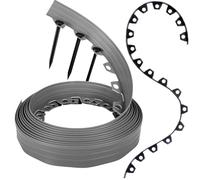 GARDENIX Bordo flessibile per prato in plastica, grigio, 10 m, 20 ancore, altezza 8 cm, resistente alle intemperie, bordo rotondo per aiuole, per giardini e robot tosaerba