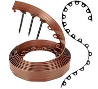 GARDENIX Bordo flessibile per prato, in plastica, resistente alle intemperie, rotondo, per aiuole, colore marrone chiaro, 10 m, 20 ancore, altezza 6 cm, per giardini e robot tosaerba