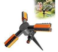 GARDENIX Irrigatore rotante a 3 bracci su picchetto, nero/arancione, attacco rapido Click-Lock, regolabile in 3 posizioni, fino a 13 m di diametro di irrigazione