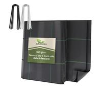 GARDENIX Telo per pacciamatura con 50 ancore 32m² (1,6m x 20m) - Permeabile all'acqua 100g/m² - Nero resistente ai raggi UV, tessuto anti-erbacce, tessuto per il terreno, tessuto sottoscocca