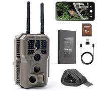 GardePro E8 2.0 Pro Fotocamera da Caccia doppia antenna WiFi Bluetooth con App e scheda SD da 64GB 64MP 4K H.264 Vidéo, batteria ricaricabile da 7800mAh, Visione Notturna Fino a 30m, IP66