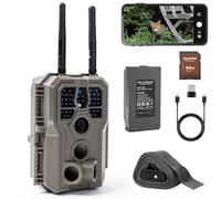 GardePro E8 2.0 Pro Fotocamera da Caccia doppia antenna WiFi Bluetooth con App e scheda SD da 64GB 64MP 4K H.264 Vidéo, batteria ricaricabile da 7800mAh, Visione Notturna Fino a 30m, IP66