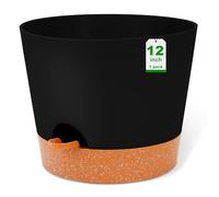GARDIFE 12 inch Plant Pots, planters, Self Watering Pots, Large Plastic Flower pots with Deep Reservior and High Drainage Holes for Indoor Outdoor Plants and Flowers, Black