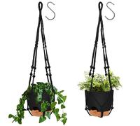 GARDIFE 8 Inch Hanging Planters with Macrame Plant Hanger for Indoor and Outdoor Plants, 2 Pack Large Self Watering Hanging Plant Pot with Basket Flower Pot with Drainage Hole, Black