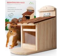 GARDIGO® Mangiatoia Scoiattoli | Casetta da Giardino Ecologica | Casa Scoiattolo | Casetta in Legno da Giardino | In Legno Massello, Finestra in Plexiglass | Distributore di Mangime - ca. 11x20x23cm