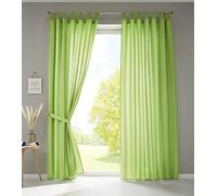 Gardinenbox 2er Set Vorhänge Schal Schlaufen Nastro Arricciato microraso Traslucido Tinta Unita Opaco, 100% Poliestere, Verde Mela, HxB 245x140 cm