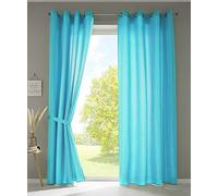 Gardinenbox Berlino 20405N2 - Set di 2 tende con occhielli, 245 x 140 cm, colore: turchese, opache, in microfibra satinata, permeabile alla luce, tinta unita opaca