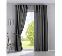 Gardinenbox Cationic Jena 2019037-2 - Set di 2 tende con passanti nascosti, 145 x 140 cm (altezza x larghezza), effetto lino, oscuranti, con fermatenda, colore: grigio
