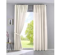 Gardinenbox Cationic Jena 2019037-2 - Set di 2 tende con passanti nascosti, 145 x 140 cm (altezza x larghezza), effetto lino, oscuranti, con fermatenda, colore: crema