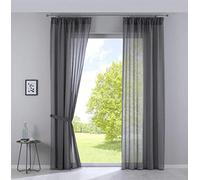 Gardinenbox Nizza, set di 2 tende in voile di cotone semilavorato trasparente, con cordino e passante per tenda, 100% poliestere, grigio, altezza x larghezza 254 x 135 cm
