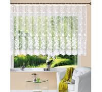 Gardinenbox Tenda store corta jacquard coblenza 145 x 300 cm (altezza x larghezza), nastro arricciato, universale, bianco, motivo floreale, trasparente, per soggiorno