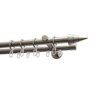 Gardinia Asta per Tende Set Tondo Ø 20 mm Acciaio Inox, Metallo Effetto, 160 cm/2 Binario