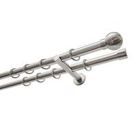 Gardinia Set con Bastone per Tende “Kugel”, 2 binari, Set Completo incl. Materiale di Montaggio, Lunghezza 160 cm, Effetto Acciaio Inox