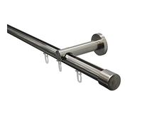 Gardinia Set di Aste per Tende ISA, Binario Interno, Set Compleo, Include Supporto, Terminali, Materiale di Fissagio, 25 Aliante, Lunghezza 180 cm, Diametro 20 mm, Metallo, Aspetto Acciaio Inox