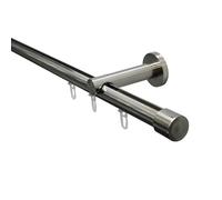 GARDINIA Set di bastoni per tende Isa, 1 tenda con binario interno II, set completo incl. staffe, terminali e guide, Ø 20 mm, 220 cm, aspetto acciaio inox