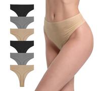 GAREDOB Confezione da 6 perizoma da donna in cotone a coste a vita alta senza cuciture mutandine Plus Size a vita alta senza mostrare biancheria intima, 6 pezzi Thong-g alto, Medium
