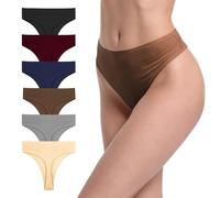 GAREDOB Confezione da 6 perizoma da donna in cotone a coste a vita alta senza cuciture mutandine Plus Size a vita alta senza mostrare biancheria intima, 6 pezzi tanga alto-h, Large