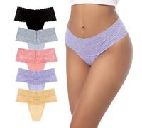 GAREDOB Perizoma in Pizzo di Cotone a Vita Alta per Le Donne Tangas Morbido a Copertura Totale Perizoma Nero Grigio Cachi Viola Pesca 3XL