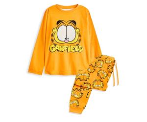 Garfield Set Pigiama da Donna | Top a Maniche Lunghe con Grafica Lazy Cat per Adulti e Pantaloni Pigiama a Gamba Lunga in Arancione | Indumenti da Notte con Stampa Integrale del Personaggio