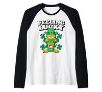 Garfield St. Patrick's Day Feeling Lucky Leprechaun Portrait Maglia con Maniche Raglan
