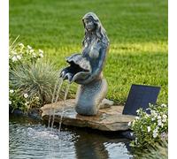Garghilè solare con pompa - Statuetta di sirena con pompa solare e gioco d'acqua, decorazione da giardino in poliresina effetto bronzo, fontana solare per laghetto da giardino e corso d'acqua, 27 x 14