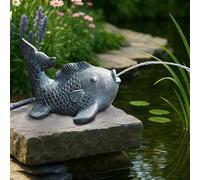 Gargolla solare con pompa, statuetta per laghetto con pompa solare e gioco d'acqua, decorazione da giardino in poliresina effetto bronzo, fontana solare per laghetto da giardino e corso d'acqua (pesce