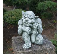 Gargoyle con spada guardiano statua in pietra 31 cm 15 kg grigio cemento anti...