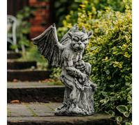 Gargoyle il sovrano I statua in pietra 55 cm 25 kg grigio cemento bianco anti...