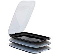 Gariella - Scatole impilabili di alta qualità, contenitore salvafreschezza per affettare. Contenitore per salumi. Perfetto ordine in frigorifero. 3 pezzi di colore nero. Dimensioni: 25 x 17 x 3,3 cm