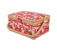 GARIOUANS Cesto da Cucito Grande capacità con Vassoio Rimovibile e Tasca Interna Organizer Portatile per Kit Ricamo e Materiali Artigianali Manico per Trasporto Facile Stampa Natalizia