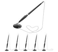 GARIOUANS Penna da Banco Nera con Catena Antifurto e Base Adesiva Resistente, Set da 6 Pezzi con Supporto Girevole 360°, Accessori per Scrivania da Ufficio per Reception, Banca, Lavoro