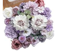 Garisey Set combinato di fiori artificiali per bouquet da sposa, composizioni fai da te, addio al nubilato, feste, decorazioni per la casa (peonia bianca e viola)