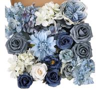 Garisey Set combinato di fiori artificiali per bouquet da sposa, composizioni fai da te, addio al nubilato, feste, decorazioni per la casa (rosa bianca e blu)