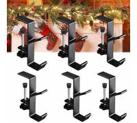 Garland And Stocking Mantel Holders with 2 Hooks, Heavy Duty 2 In 1 Mantle Hangers, No Drill Garland And Stocking Mantel Holders, Adjustable Heavy Duty Garland Hanger for Xmas Decoration (Black-6PCS)