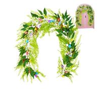 Garland di uova di Pasqua: vite di vegetazione simulata per la decorazione primaverile, foglie finte vibranti | Schermo da tavolo pasquale accento farfalla, piante di simulazione all'aperto int