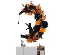 Garlanda di Halloween con luce - Halloween Front Door Wreath - Luminosa corona di Halloween, Halloween Moon Cat Garland per la finestra della festa a casa Parete interna
