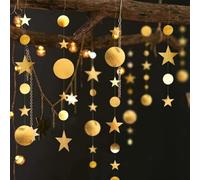 Garlands, decorazioni da appendere a forma di stella dorata, piccole stelle, per compleanno, baby shower, laurea, Natale, Capodanno, luna piena