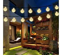 Garlocht Luci solari da giardino per esterni, 30 LED, 5 m, impermeabili, a sfera di cristallo con 8 modalità, illuminazione decorativa per patio, cortile, feste, matrimoni (bianco caldo)