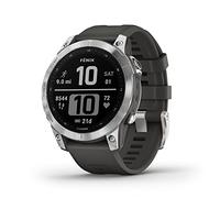 Garmin 010-02540-00 Fenix 7, orologio intelligente avventura, orologio da esterno robusto con GPS, touch screen, caratteristiche di salute e benessere, argento con cinturino in grafite