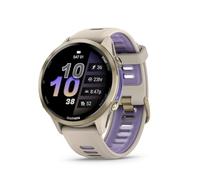 Garmin® Forerunner® 970 Premium GPS Running e Triathlon Smartwatch, display AMOLED, torcia LED integrata, morbido titanio oro con cassa grigio francese e cinturino grigio indaco traslucido