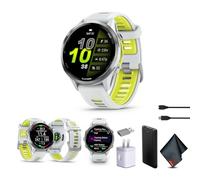 Garmin Forerunner 970 - Smartwatch da corsa, con GPS e fitness per uomo e donna, in titanio con cassa in pietra bianca e banda gialla con amplificatore traslucido e P-Bank + altro