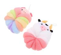 Garneck 2 Pezzi Bath Scrubber Luffa da Bagno per Doccia, Pe, Grande, a Forma di Maiale e Mucca, Esfoliante, Facile da Appendere,