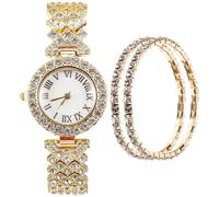 Garneck 2 Pezzi Orologio da Donna con Pi e tre Decorative e Bracciale | Movimento al Quarzo, Stile Lucido e Creativo, Uso Quotidiano, Colore Oro, per Signora e Amiche